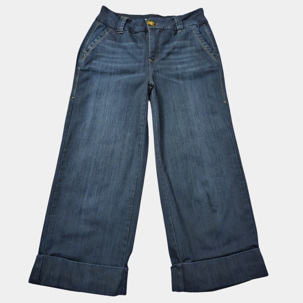 Maurices Dark Wash High-Rise Cuffed Wide Leg Cropped Jeans Size 8
